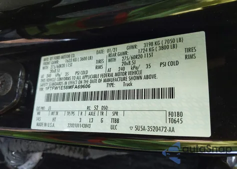 2021 Ford F-150 Lariat from USA, damaged, VIN 1FTFW1E58MFA69606